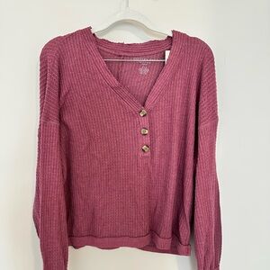 American Eagle Plush Waffle Henley - Dusty Mauve